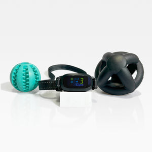 Bark Control & Boredom Buster Bundle features a strong cage ball, minty dental baseball, and an anti-bark collar for endless dog fun and stimulation.