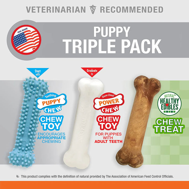 Nylabone Puppy Triple Pack Blue 47g - Chew Toys &amp; Treats for Healthy Habits