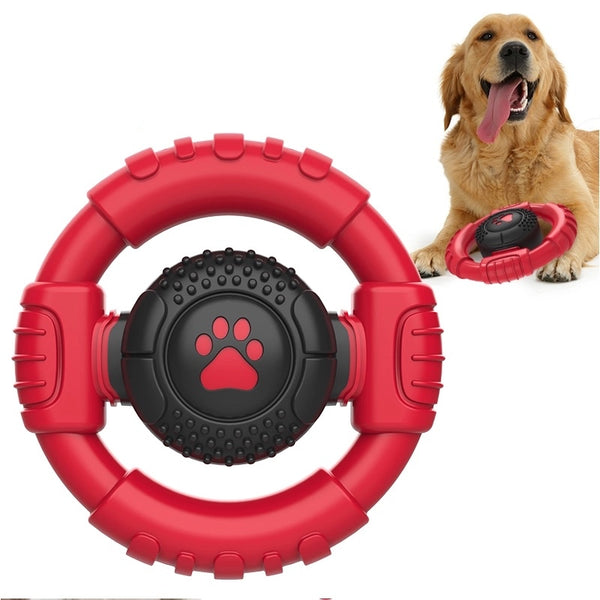 Ultra Durable Steering Wheel Dog Toy in black and red - Designed for tough chewers with a unique steering wheel shape