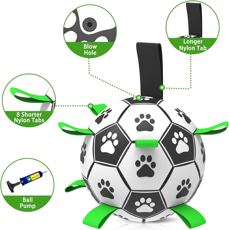 feature of  dog  large soccer ball with tabs  