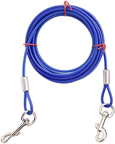 Rust proof tie out cable for dogs with durable vinyl coating and metal clips