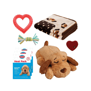 ontents of the Snuggle Puppy Starter Kit, including the snuggle puppy toy, heartbeat simulator, heat pack, and user guide